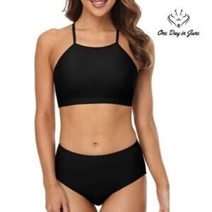 CharmLeaks Ribbed High Neck Halter Bikini Size M